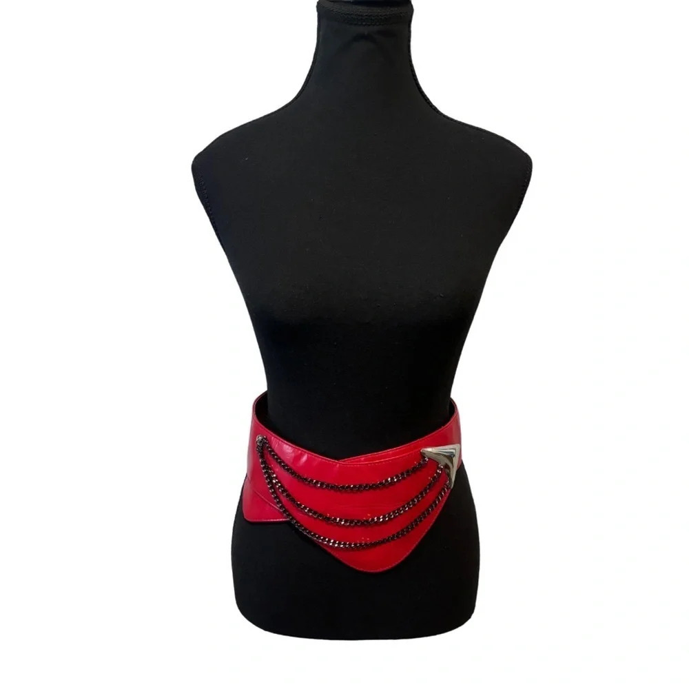 Vintage | ABL Accessories  Toronto | Red Waist Belt With Chain Detail | OS